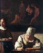 VERMEER VAN DELFT, Jan Lady Writing a Letter with Her Maid (detail) set France oil painting artist
